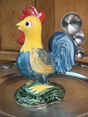 VTG- Cheerfully Colorful Ceramic Rooster Stainless Steel Measuring Spoons Holder